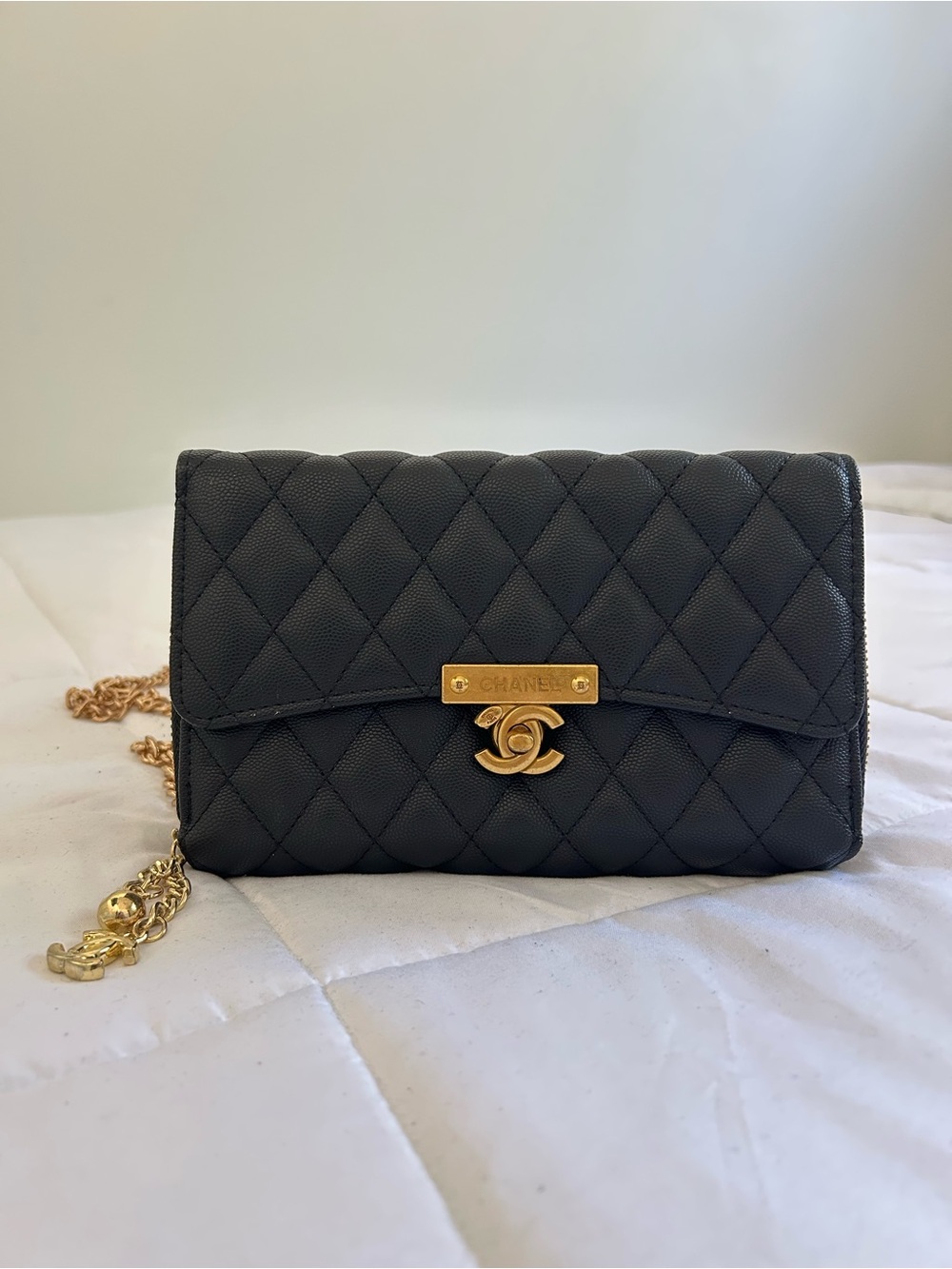 Chanel Black Quilted Leather Chain Wallet